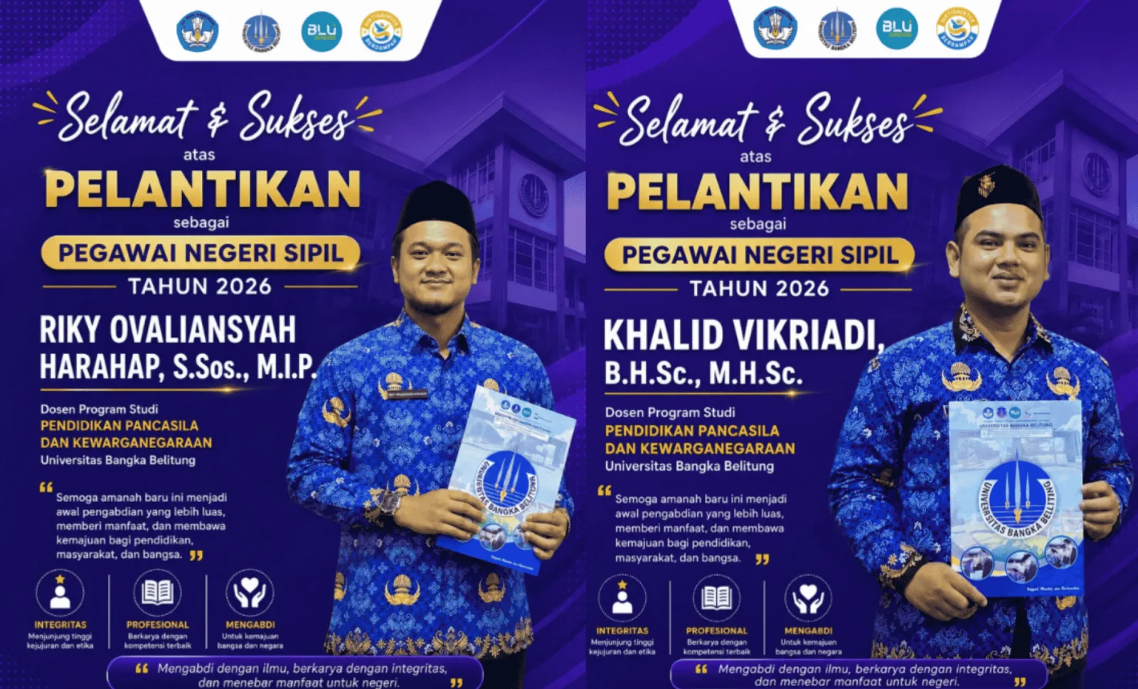 Perkuat Tata Kelola dan Pengembangan Institusi, UBB Laksanakan Pelantikan Dosen PNS